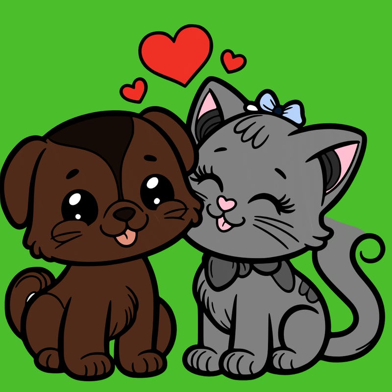 cat with a dog and in love