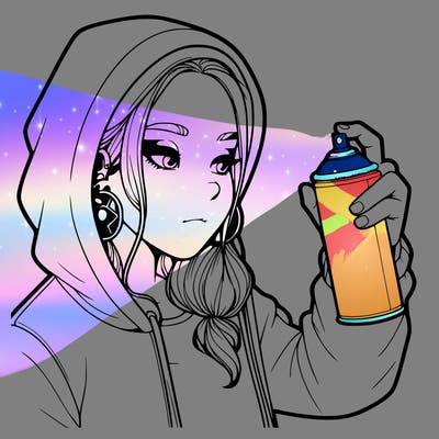 a realistic girl, spray painting