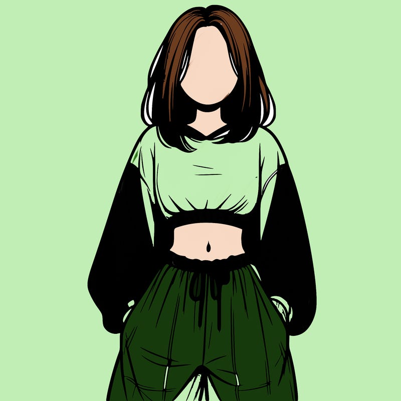 realistic girl faceless with baggy pants and a crop top