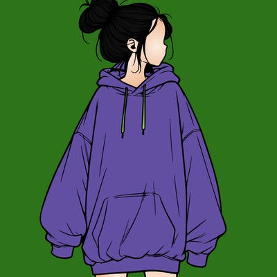 realistic girl with a oversized sweatshirt on and a bun