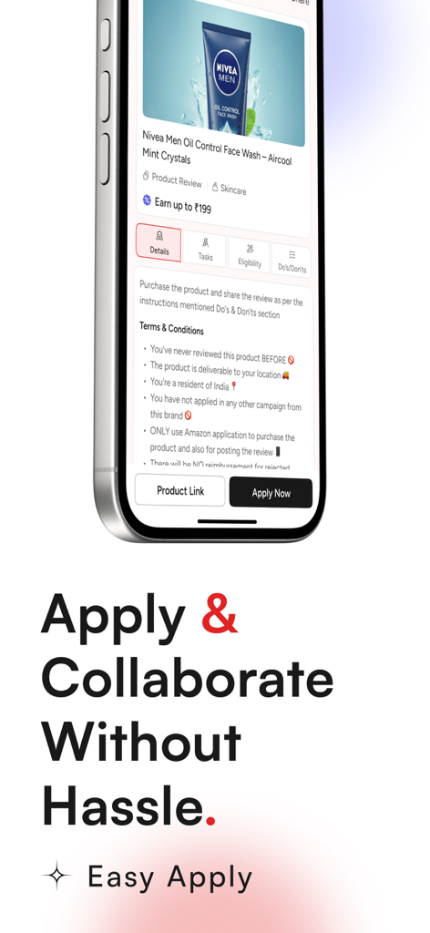 Viral Pitch - Interface do aplicativo Viral Pitch mostrando uma inscrição de campanha de colaboração com marca para influenciadores