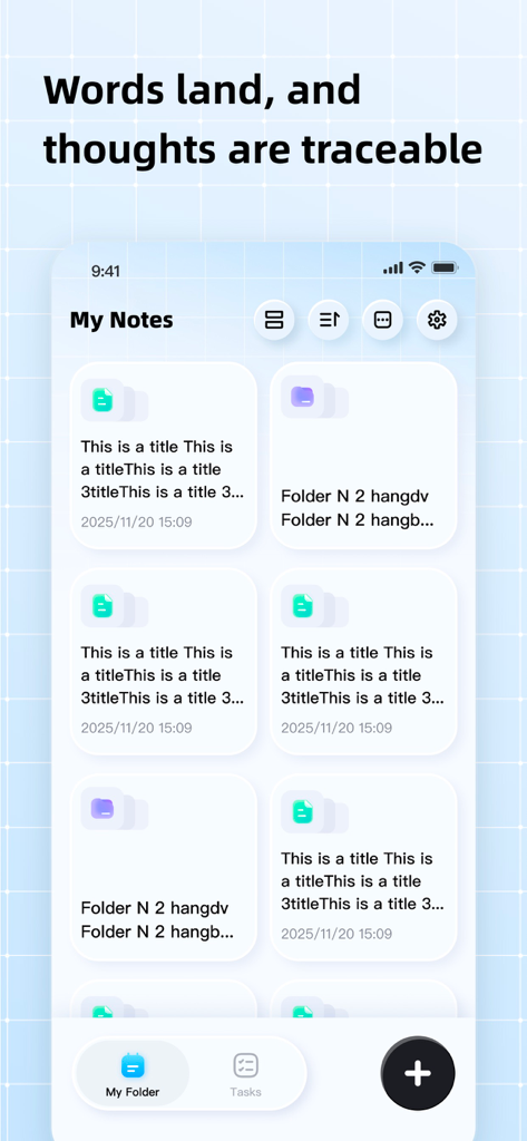A minimalist dashboard of the Leaflet app showing organized notes and folders in a clean grid layout.