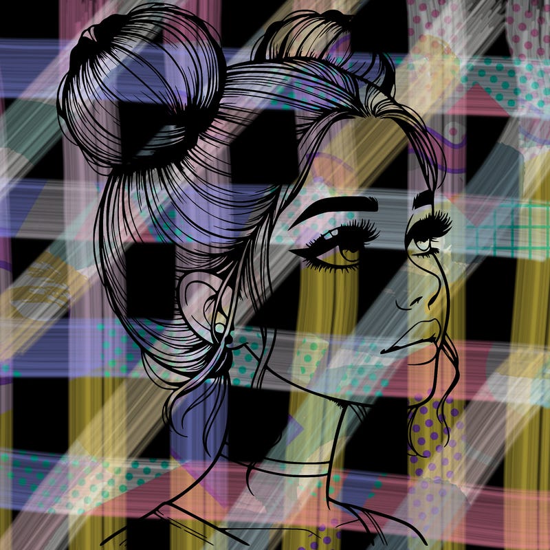 realistic girl with buns on the top of her head