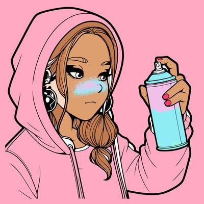 a realistic girl, spray painting