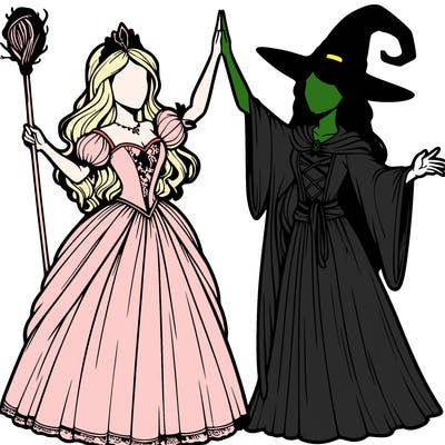 detailed realistic split of a princess and a witch