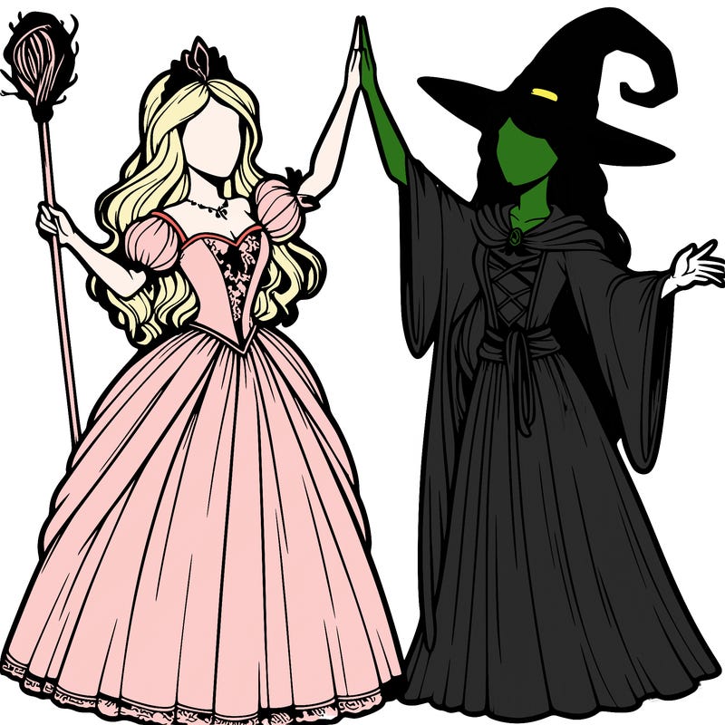 detailed realistic split of a princess and a witch