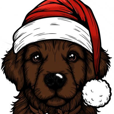 realistic dog with a christmas hat