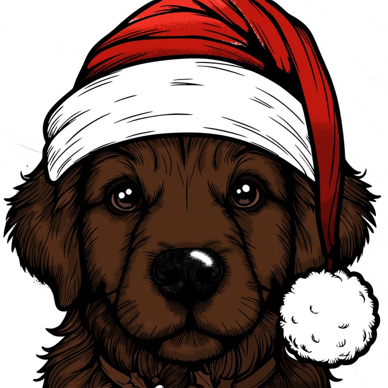 realistic dog with a christmas hat