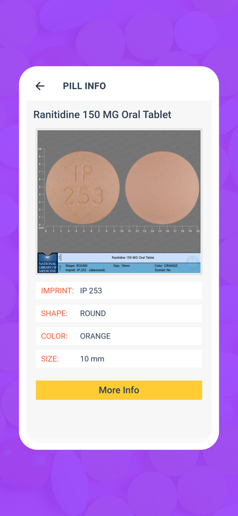 Pill Identifier and Drug Info - Detailed identification of a Ranitidine 150 mg oral tablet