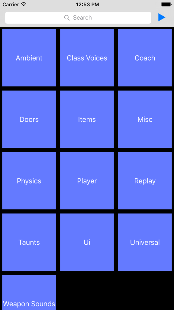 TF2 Soundboard - TF2 Soundboard interface showing audio categories like class voices and taunts