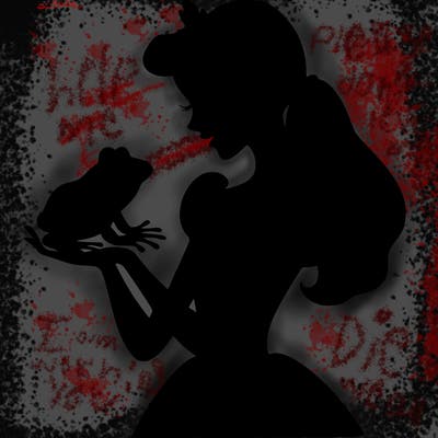 a shadow of a princess holding a frog realistic
