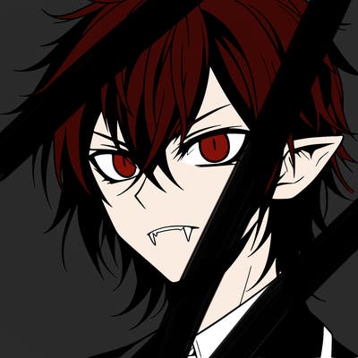 evil anime vampire boy with white pupils