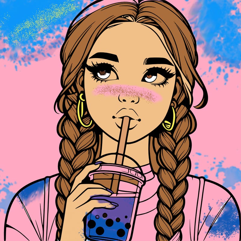 realistic girl with braided hair drinking boba