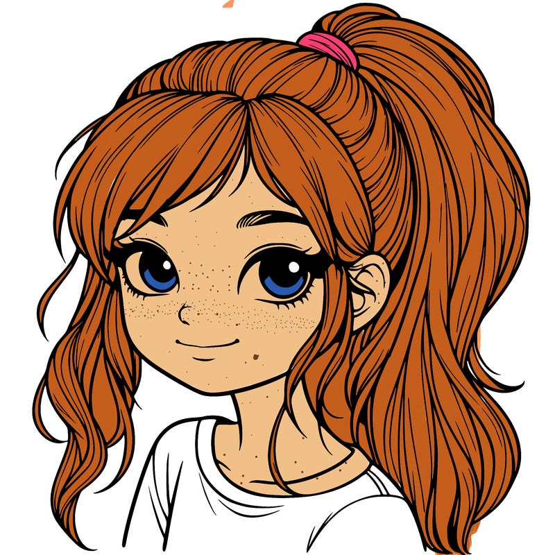 realistic girl with ponytail