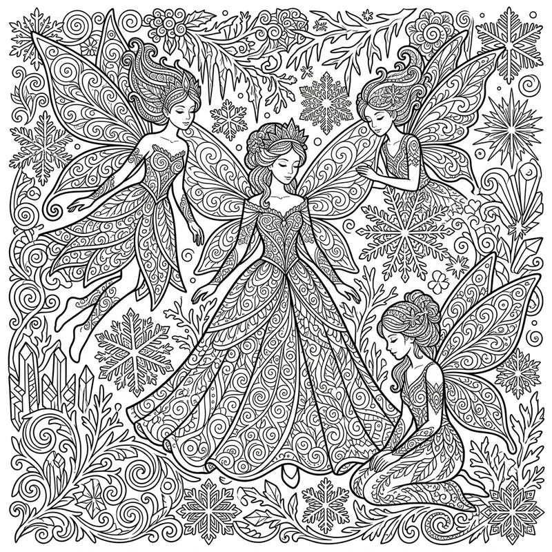 Step into a world of icy enchantment with our Zentangle Winter Fairies coloring page. Discover intricate patterns and serene scenes perfect for a relaxing creative escape.