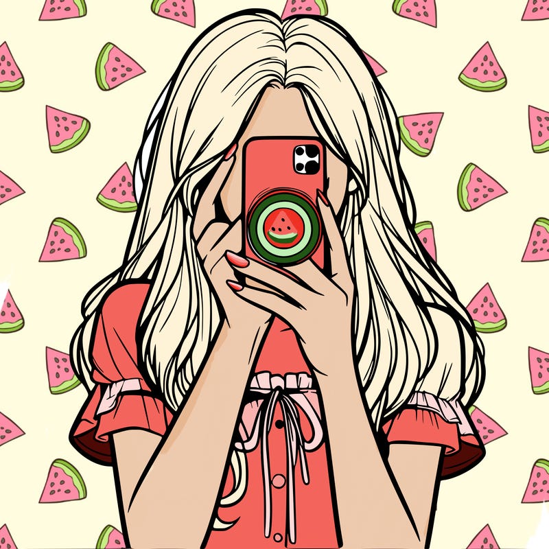 a realistic girl holding her phone taking pictures