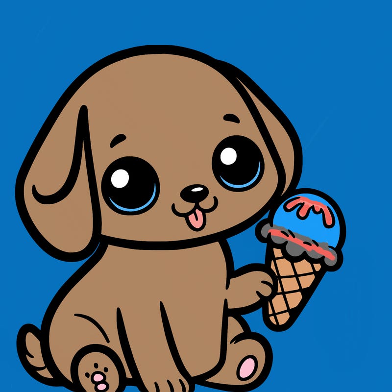 a puppy with a ice cream cone in his hand