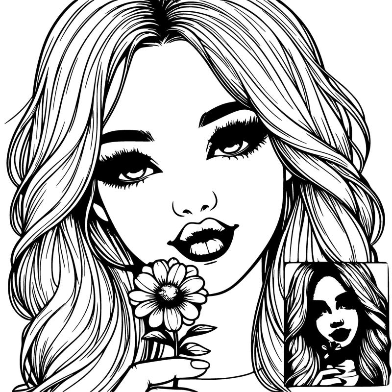 realistic girl holding a realistic flower with cote lips