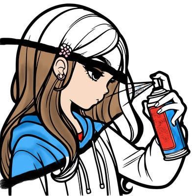 a realistic girl spray painting