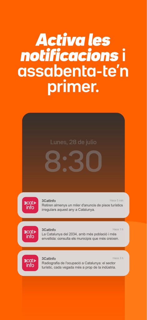 3CatInfo - Notifications push de l'application 3CatInfo sur l'écran de verrouillage d'un smartphone
