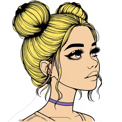 realistic girl with buns on the top of her head