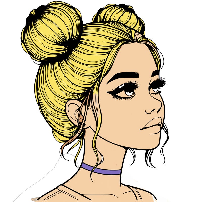 realistic girl with buns on the top of her head