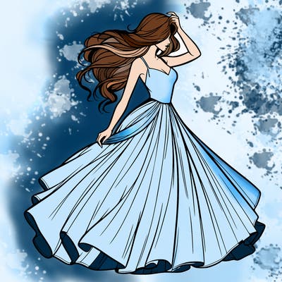 realistic woman with dress flowing in the wind