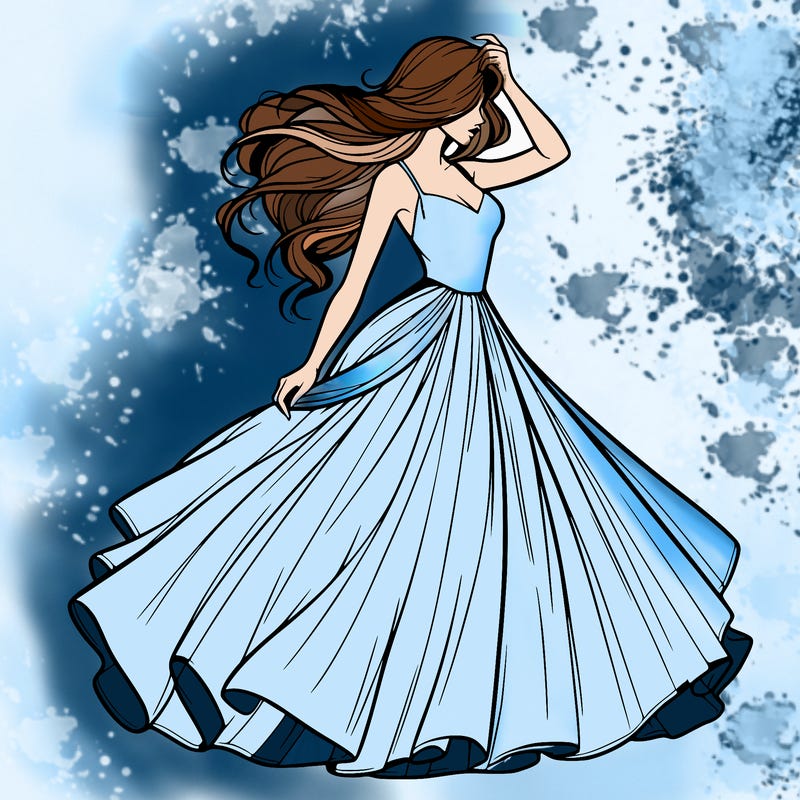 realistic woman with dress flowing in the wind