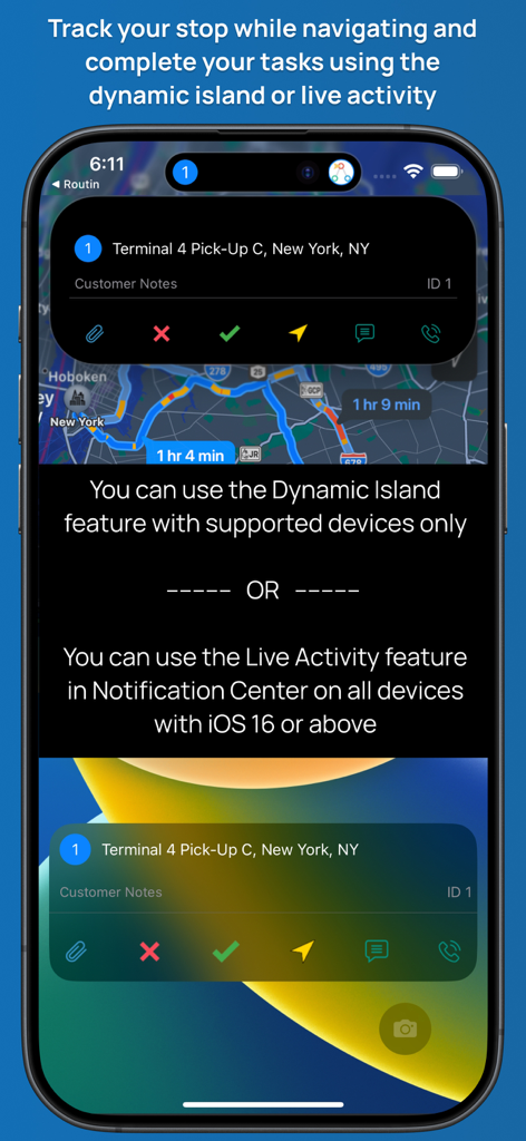 Routin app Dynamic Island and Live Activity features for stop tracking