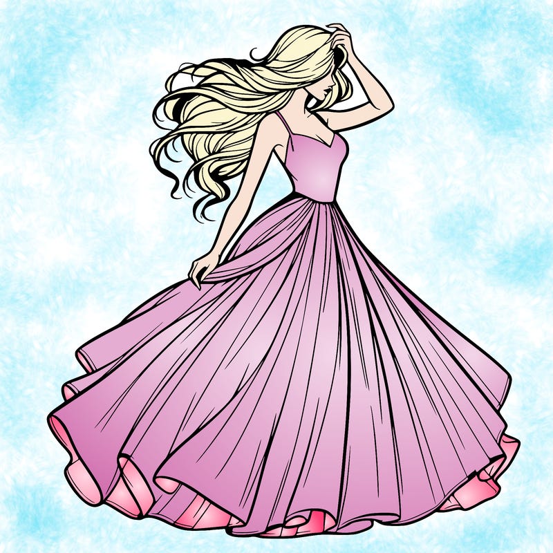 realistic woman with dress flowing in the wind