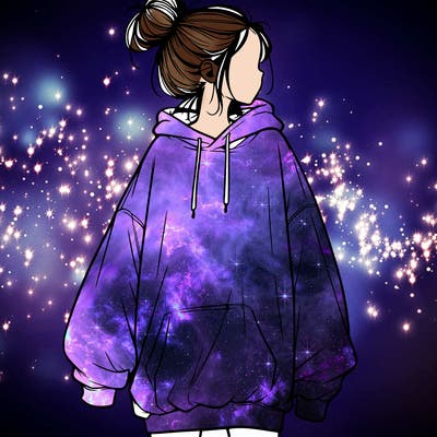 realistic girl with a oversized sweatshirt on and a bun
