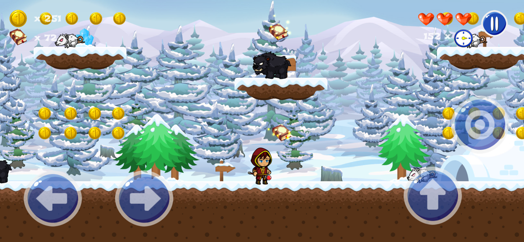 Wizard's World - Wizard character exploring a snowy forest level in the Wizards World mobile game