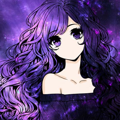realistic, anime girl with really long curly hair