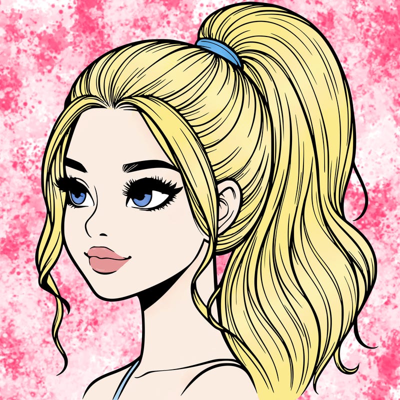 realistic girl with a high ponytail