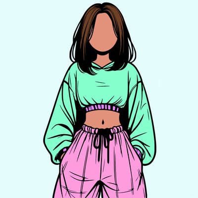 realistic girl faceless with baggy pants and a crop top
