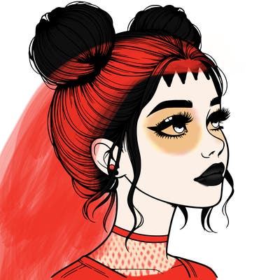realistic girl with buns on the top of her head