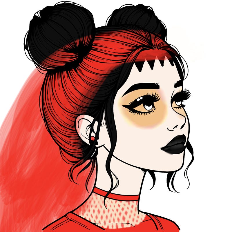 realistic girl with buns on the top of her head