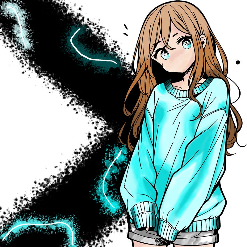 manga teen girl  in a sweater and baggy pants
