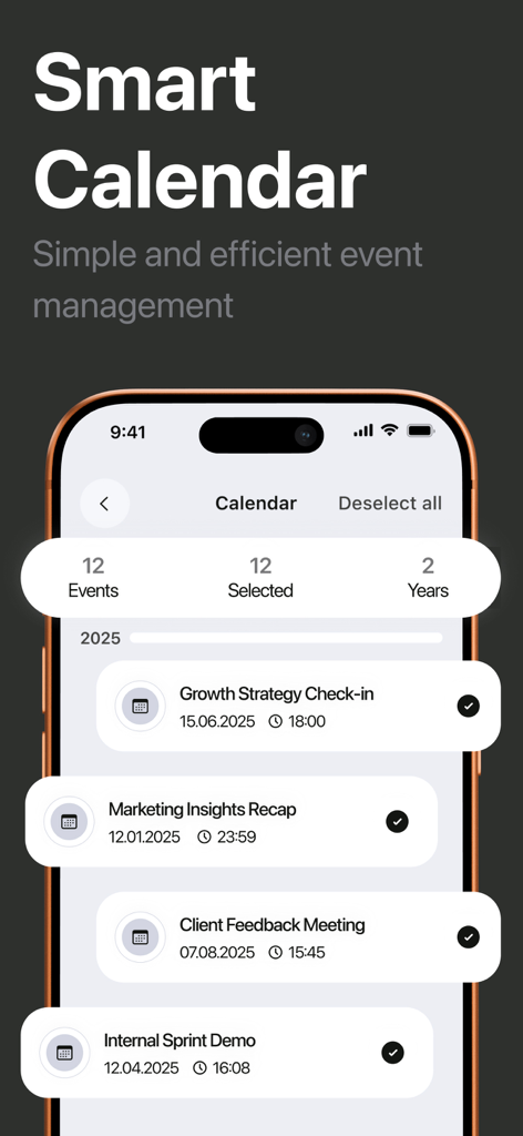 Cleerix - cleaner app - Cleerix app interface showing smart calendar event management and cleanup feature