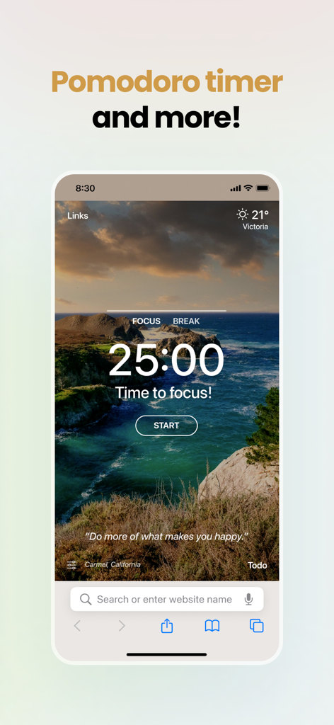 Momentum - Momentum App Pomodoro Fokus Timer mit einem malerischen Naturhintergrund