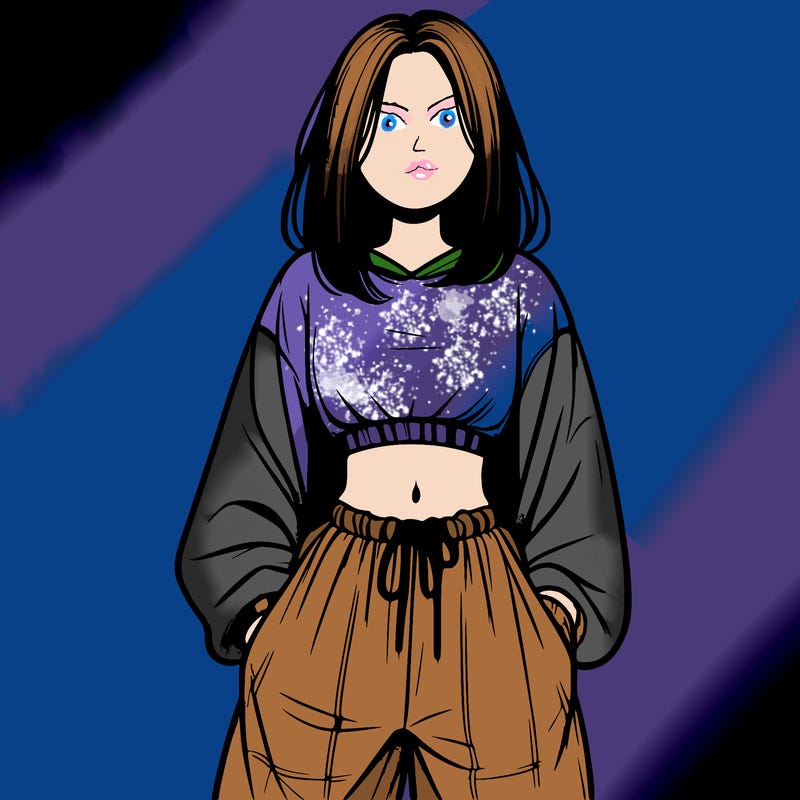 realistic girl faceless with baggy pants and a crop top