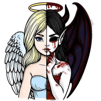 realistic angel half demon