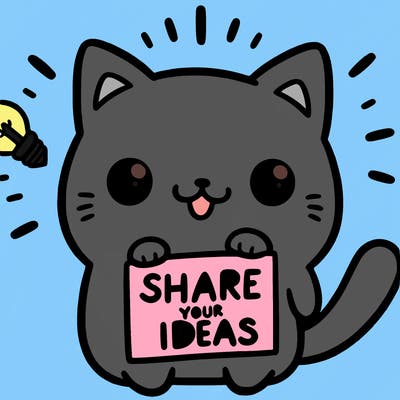 a cute cat saying share your ideas