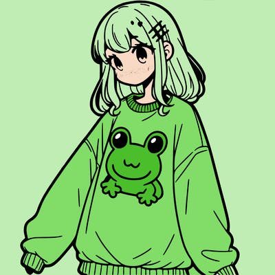 girl wearing frogging sweatshirt