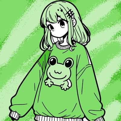 girl wearing frogging sweatshirt