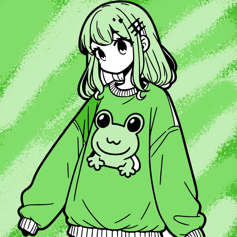 girl wearing frogging sweatshirt