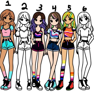 a group of girls wearing crop tops and shorts