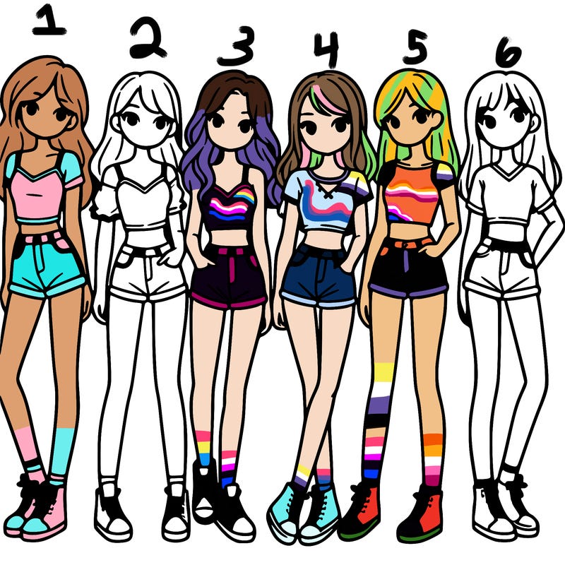 a group of girls wearing crop tops and shorts