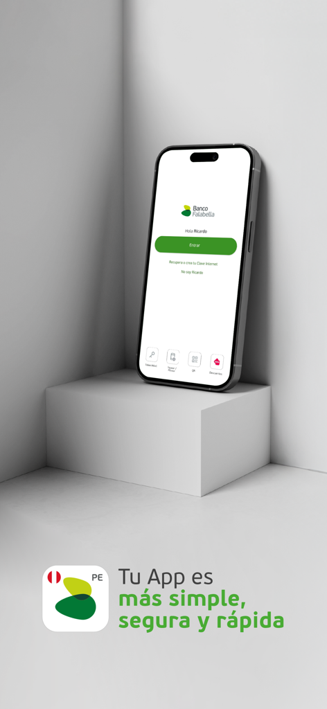 Anmeldebildschirm der Banco Falabella Perú Mobile App auf einem Smartphone