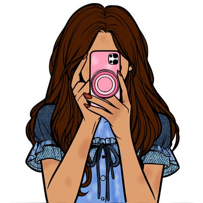 a realistic girl holding her phone taking pictures